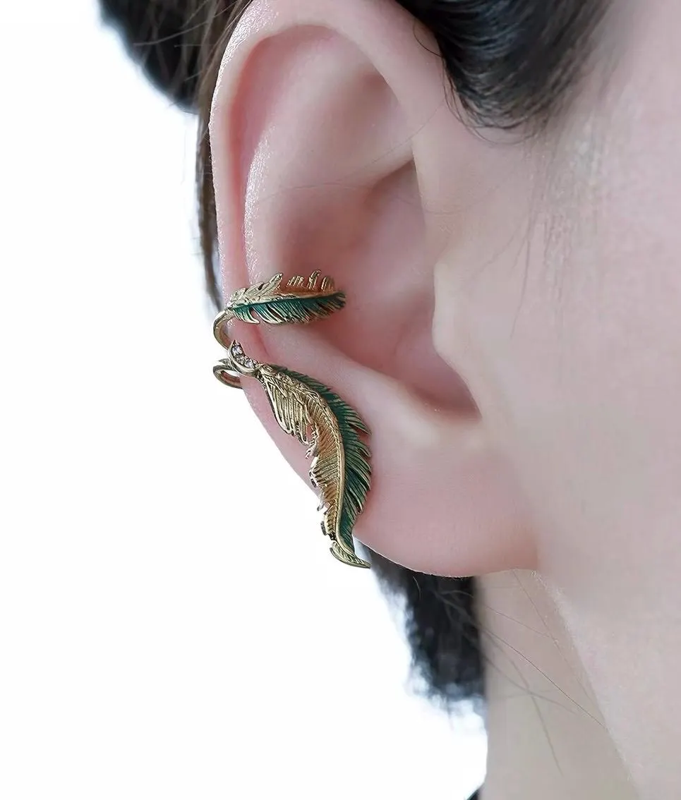 Vintage Peacock Feather Asymmetrical Ear Cuff view 4