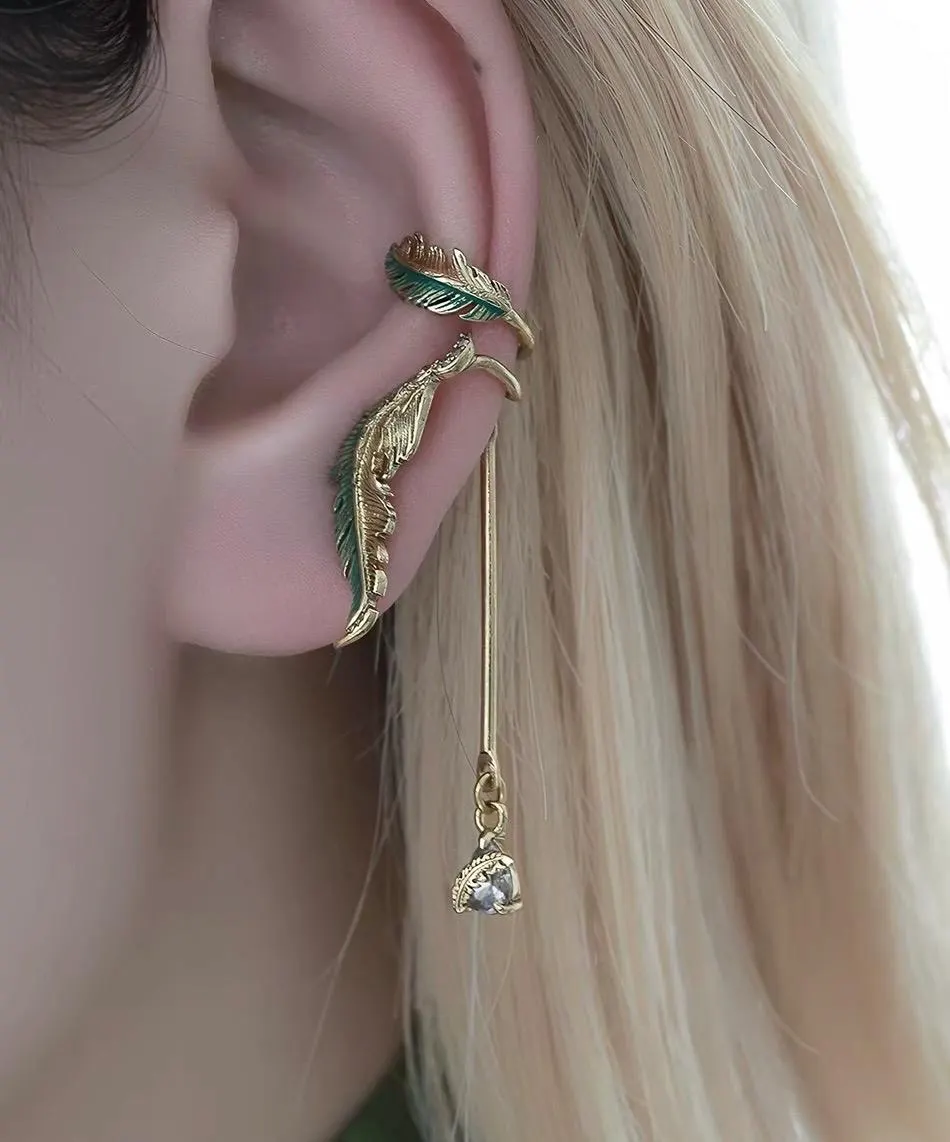 Vintage Peacock Feather Asymmetrical Ear Cuff view 5