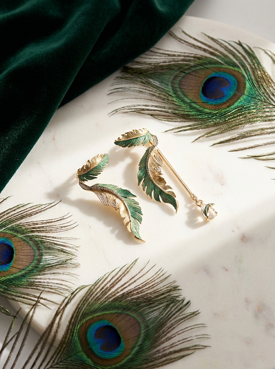 Vintage Peacock Feather Asymmetrical Ear Cuff view 6