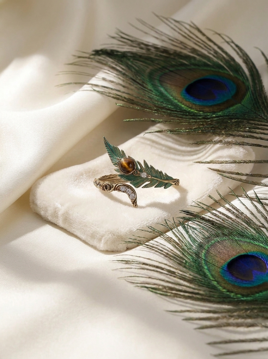 Vintage Peacock Feather Open Ring