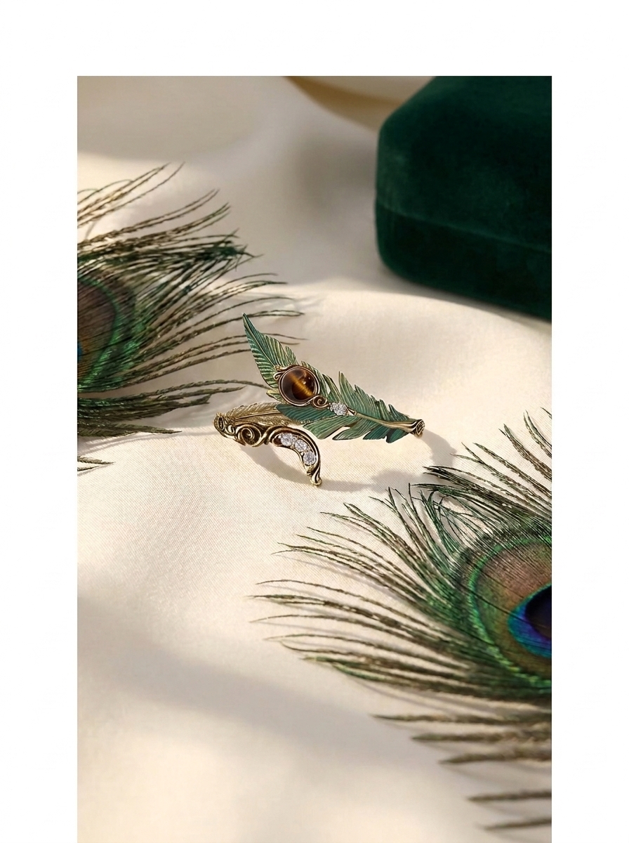 Vintage Peacock Feather Open Ring view 4