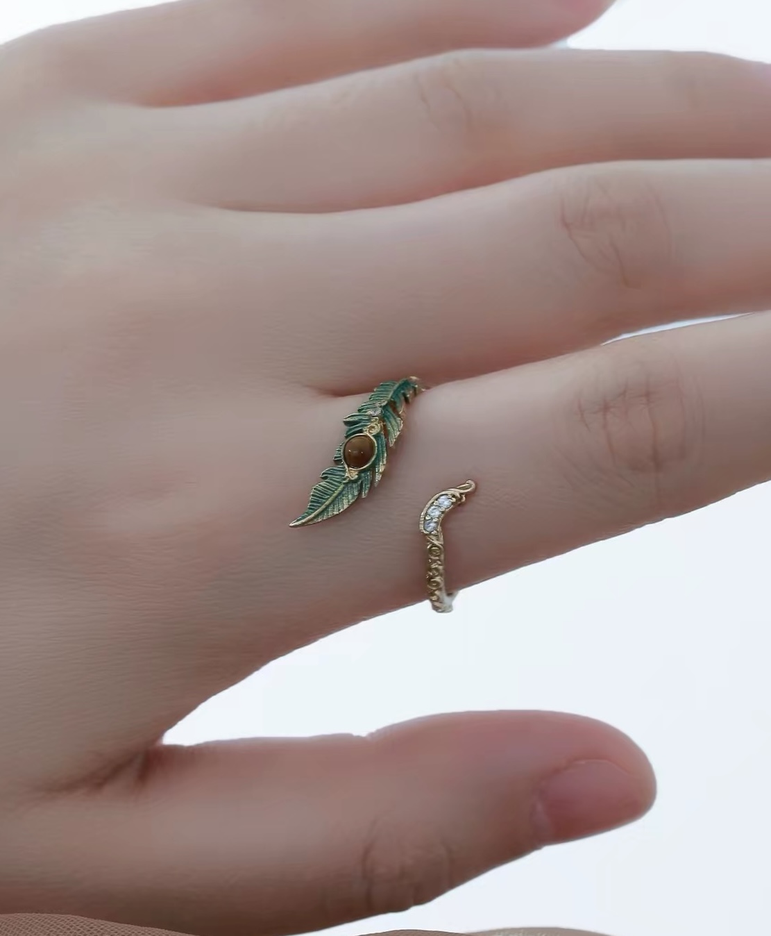 Vintage Peacock Feather Open Ring view 7