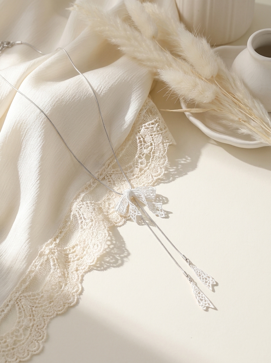 Silver Filigree Ribbon Necklace view 3