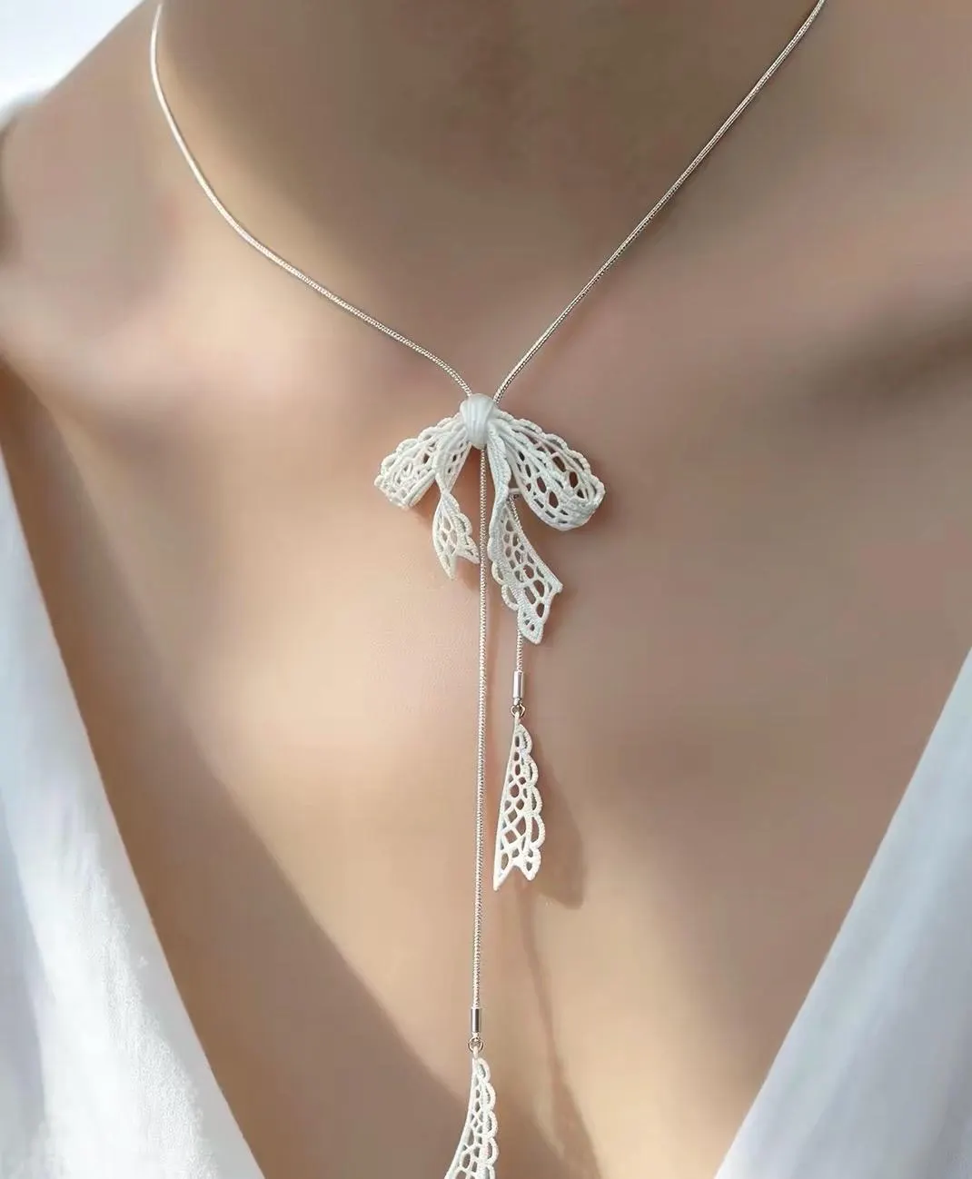 Silver Filigree Ribbon Necklace view 5