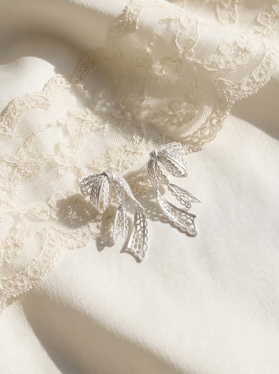 Intricate Lace Bow Earrings view 2