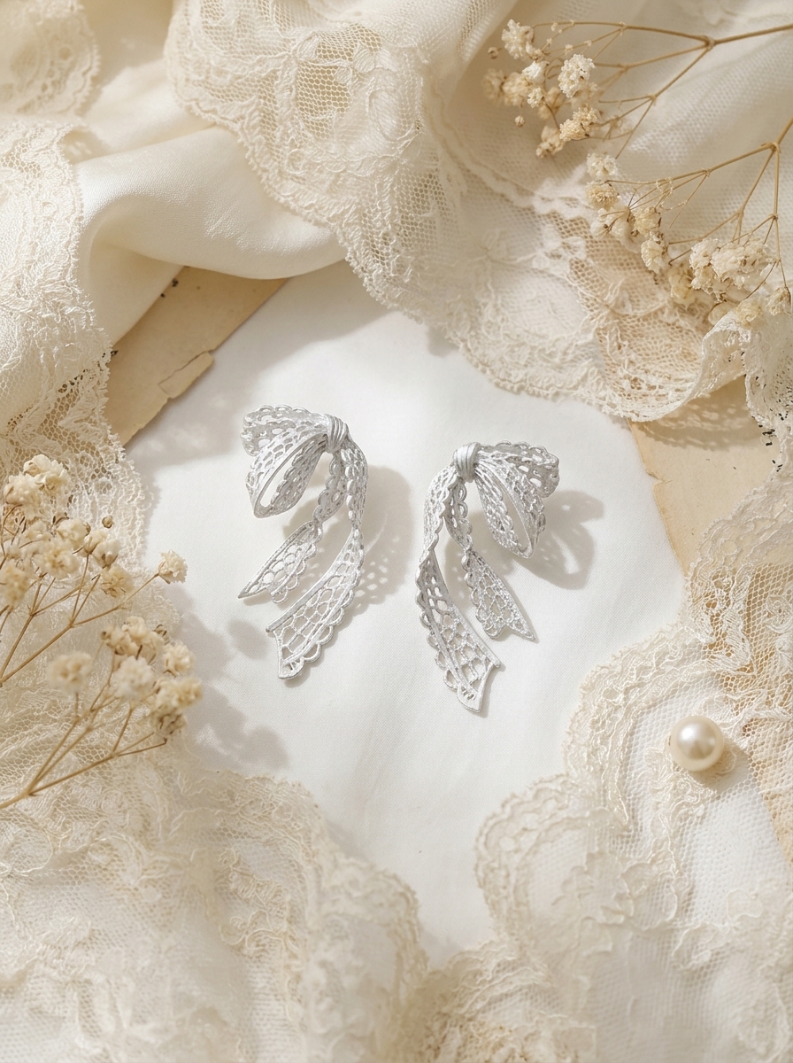 Intricate Lace Bow Earrings view 3