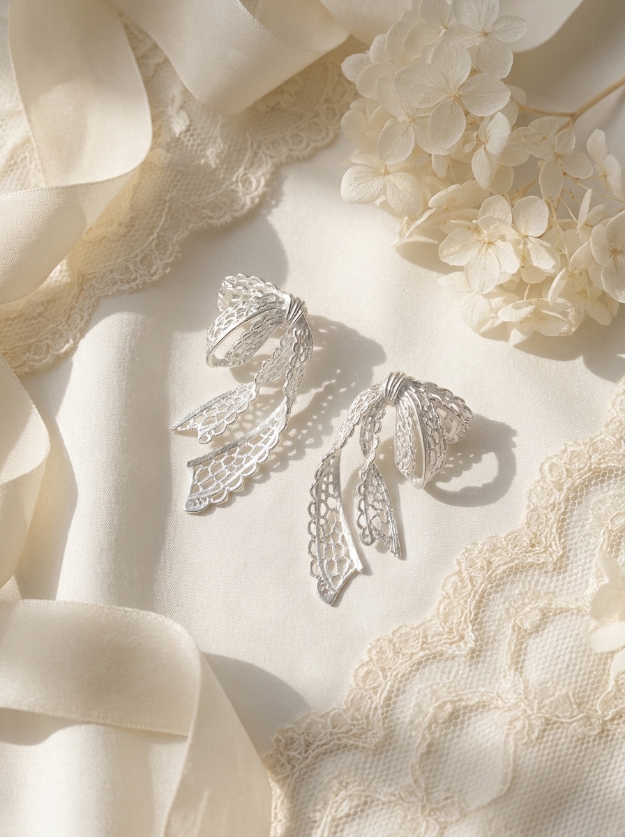 Intricate Lace Bow Earrings view 4