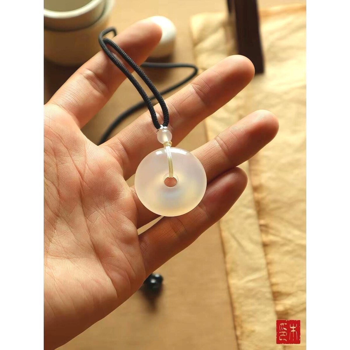 Natural White Agate Donut Pendant view 2