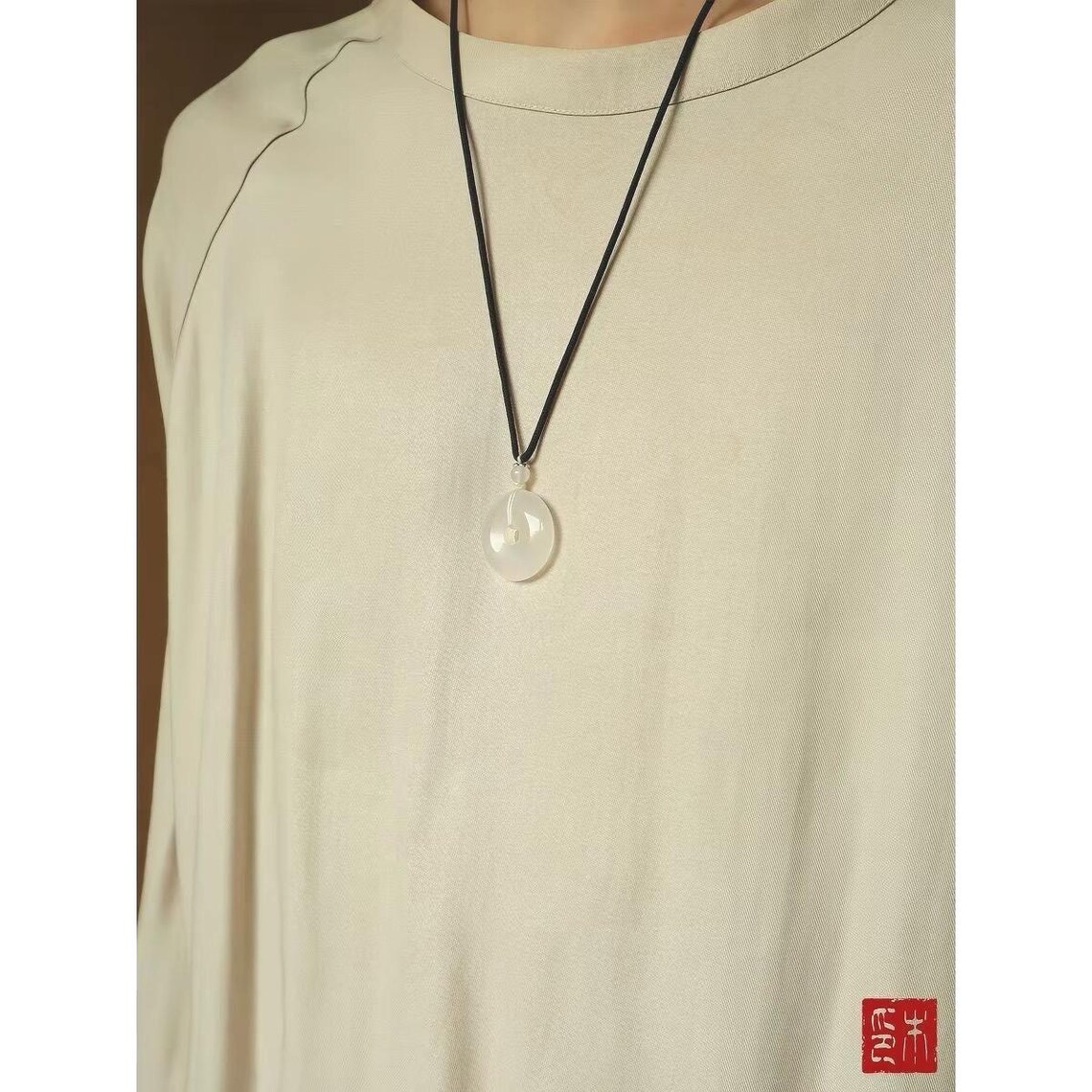 Natural White Agate Donut Pendant view 3
