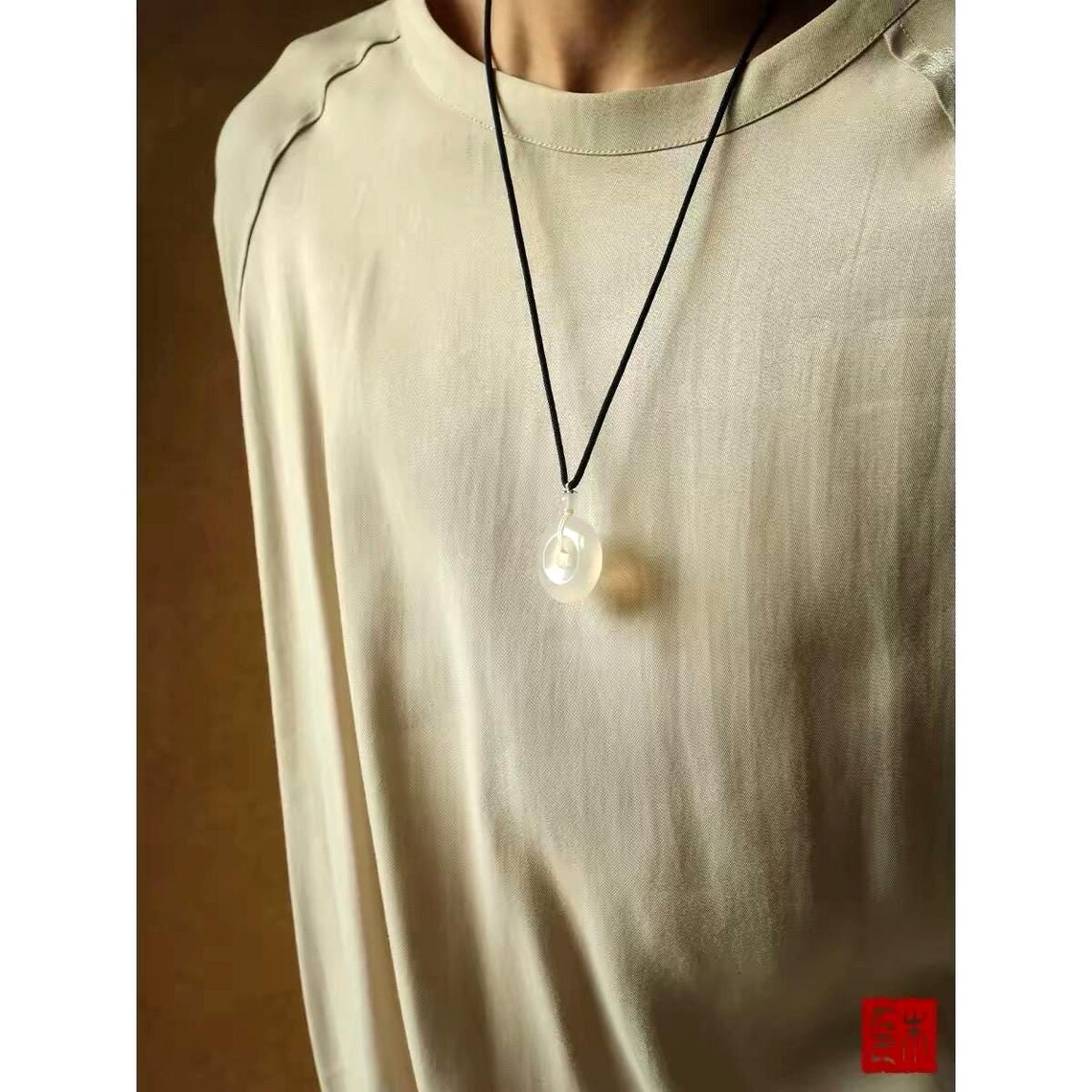 Natural White Agate Donut Pendant view 4