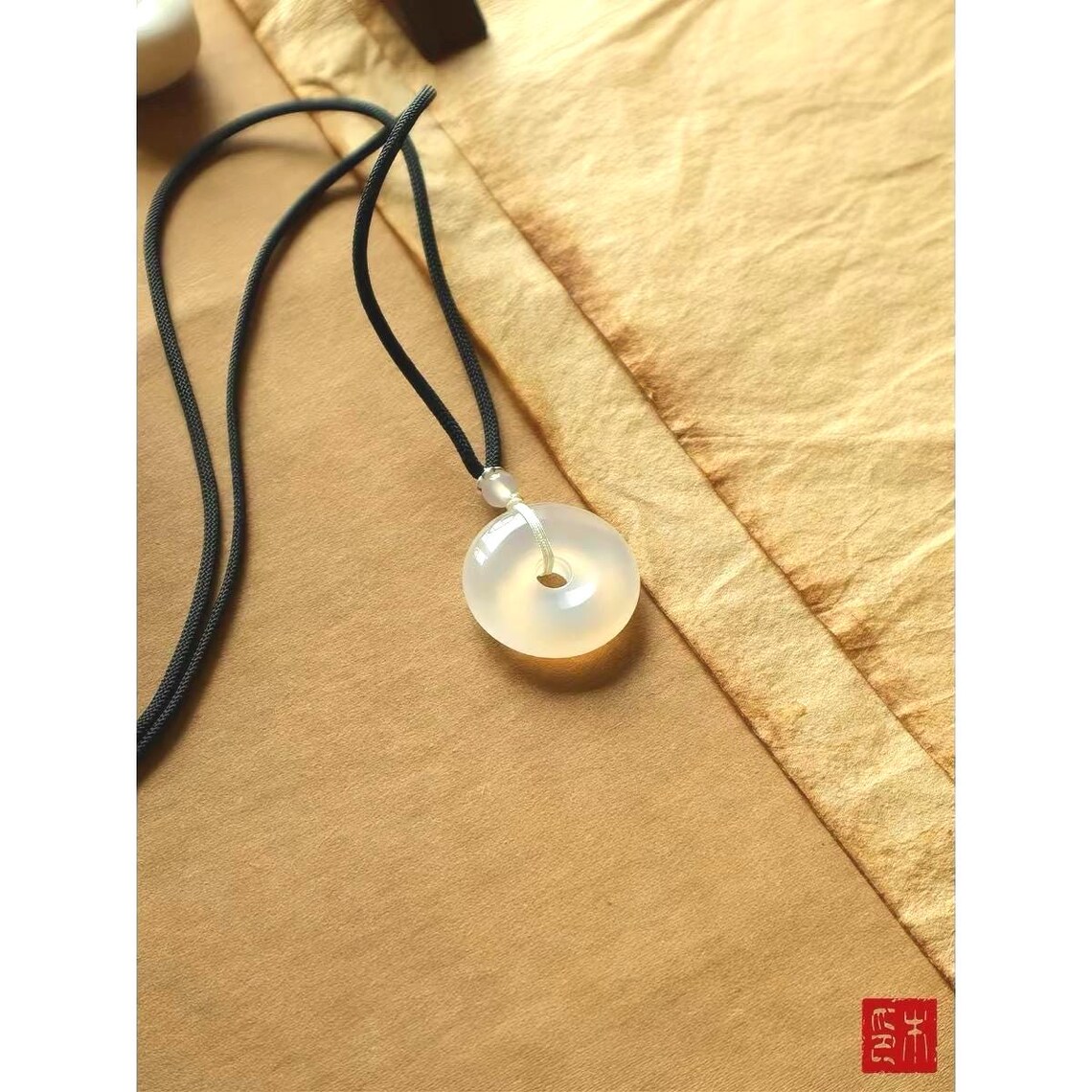 Natural White Agate Donut Pendant