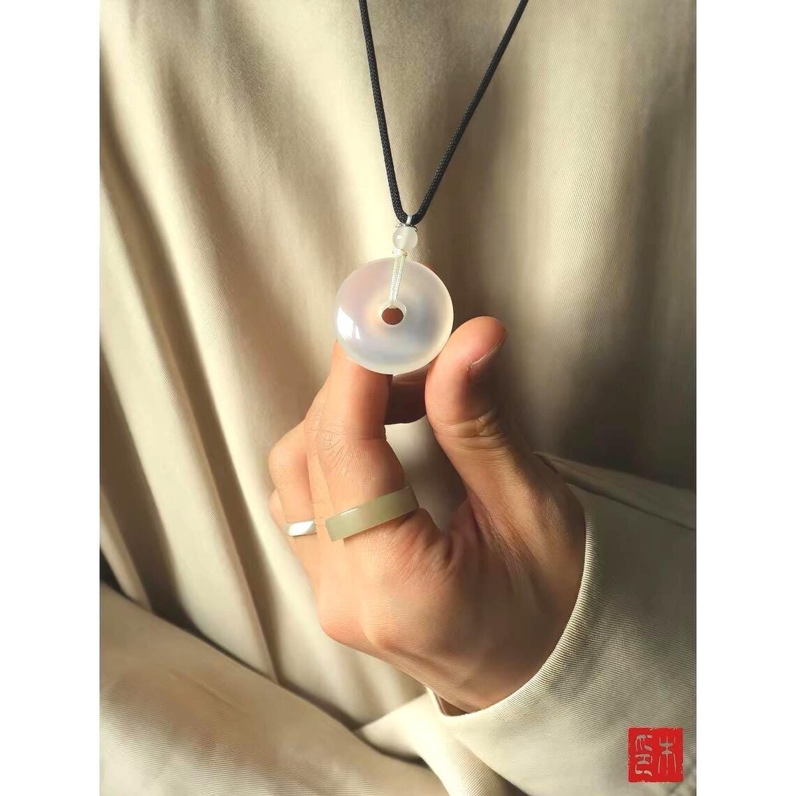 Natural White Agate Donut Pendant view 5