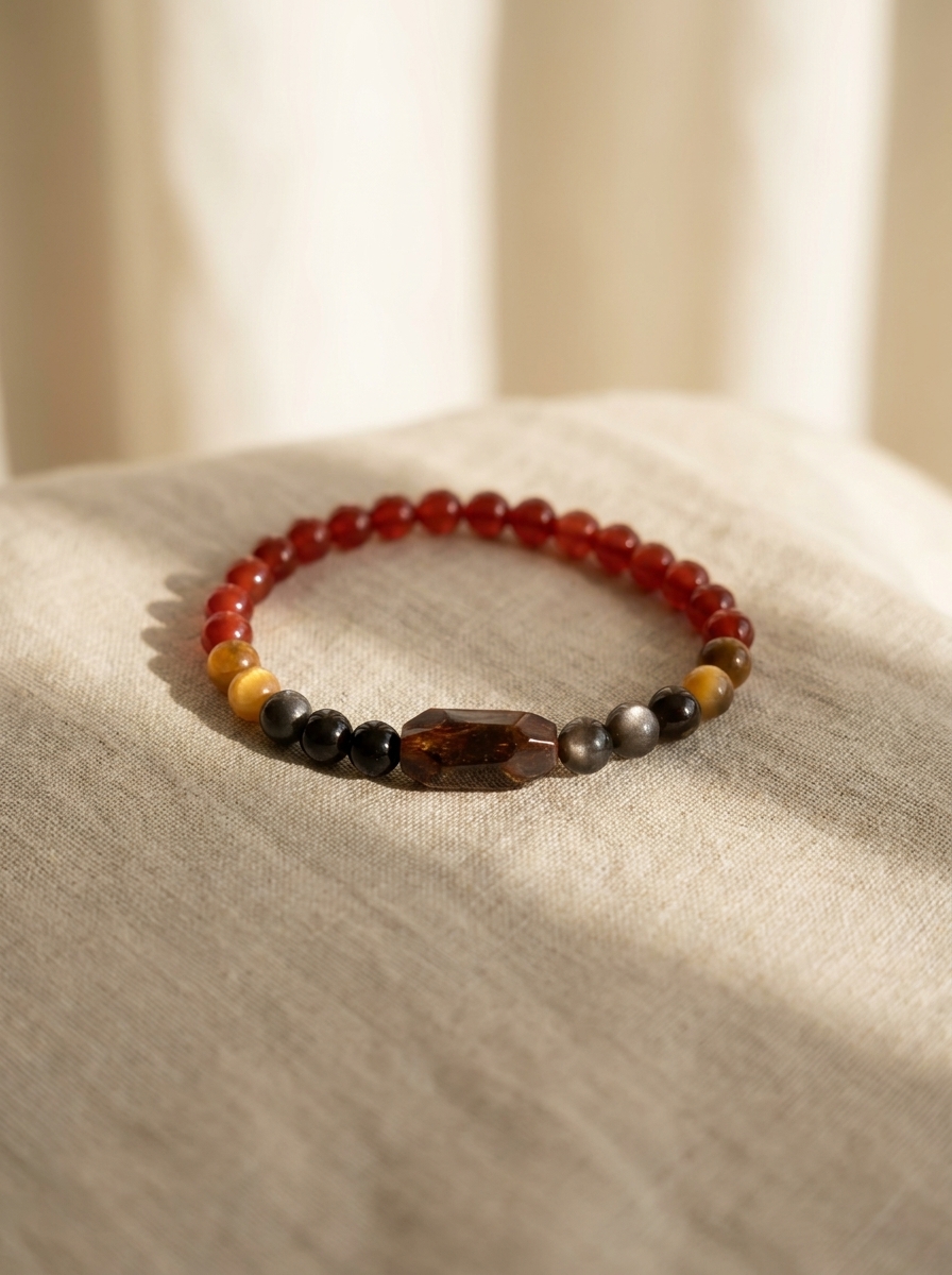 Natural Carnelian Tigers Eye Obsidian Amber Beaded Bracelet view 2