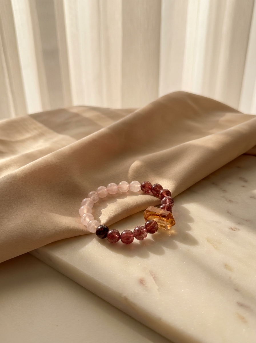 Strawberry Quartz Rose Quartz Citrine Crystal Bracelet view 4