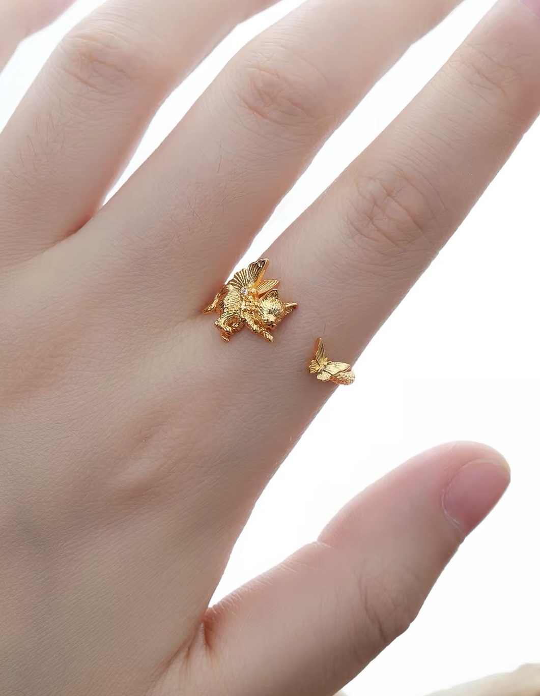 Fairycore Cat and Butterfly Ring - View 4