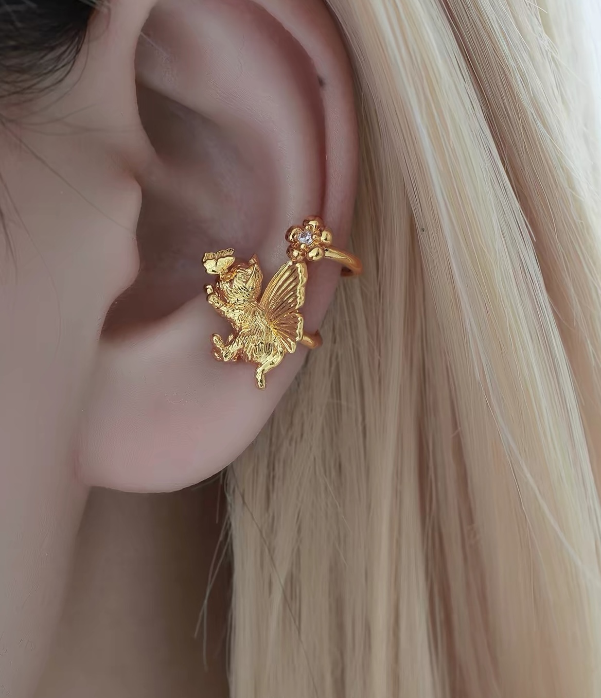 Fairycore Cat and Butterfly earring cuff