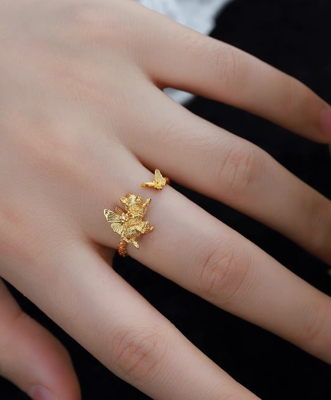 Fairycore Cat and Butterfly Ring - View 2