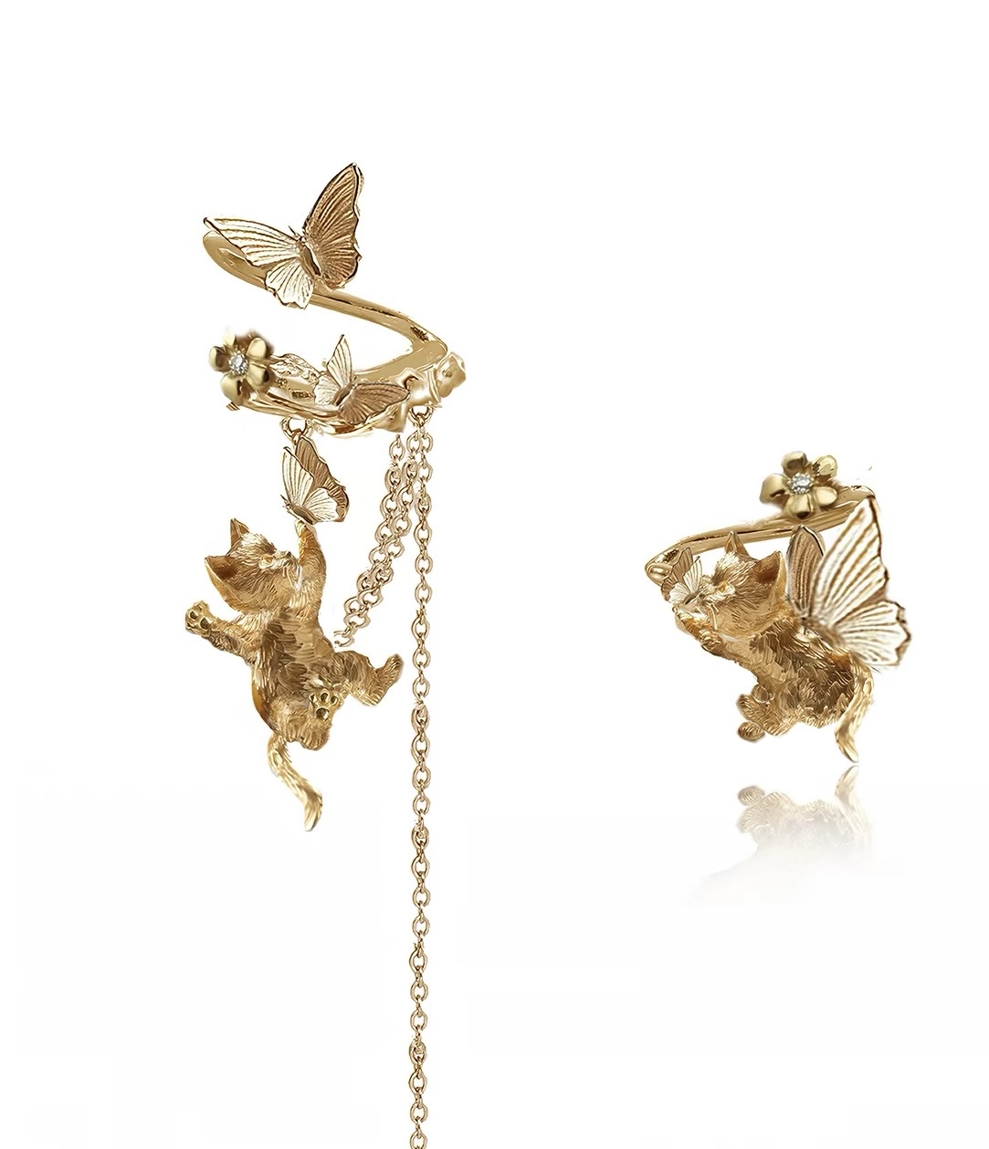 Fairycore Cat and Butterfly earring cuff - View 3