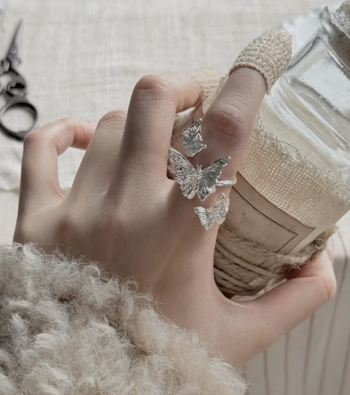 Silver Butterflies Wrap Ring,