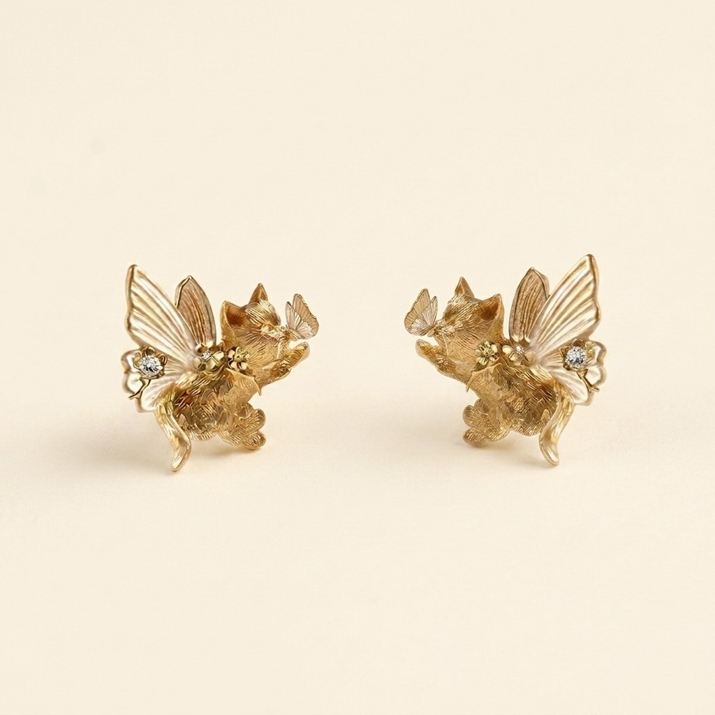 Fairycore Cat and Butterfly earring view 4