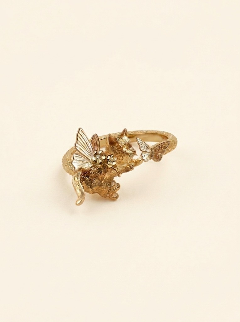 Fairycore Cat and Butterfly Ring